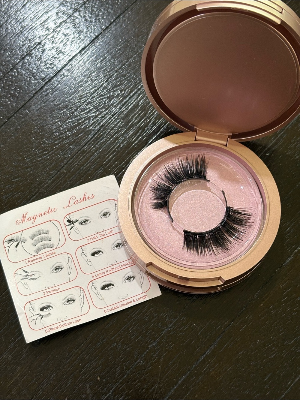 Set of 3 Magnetic False Eyelashes with Rose Gold Compact